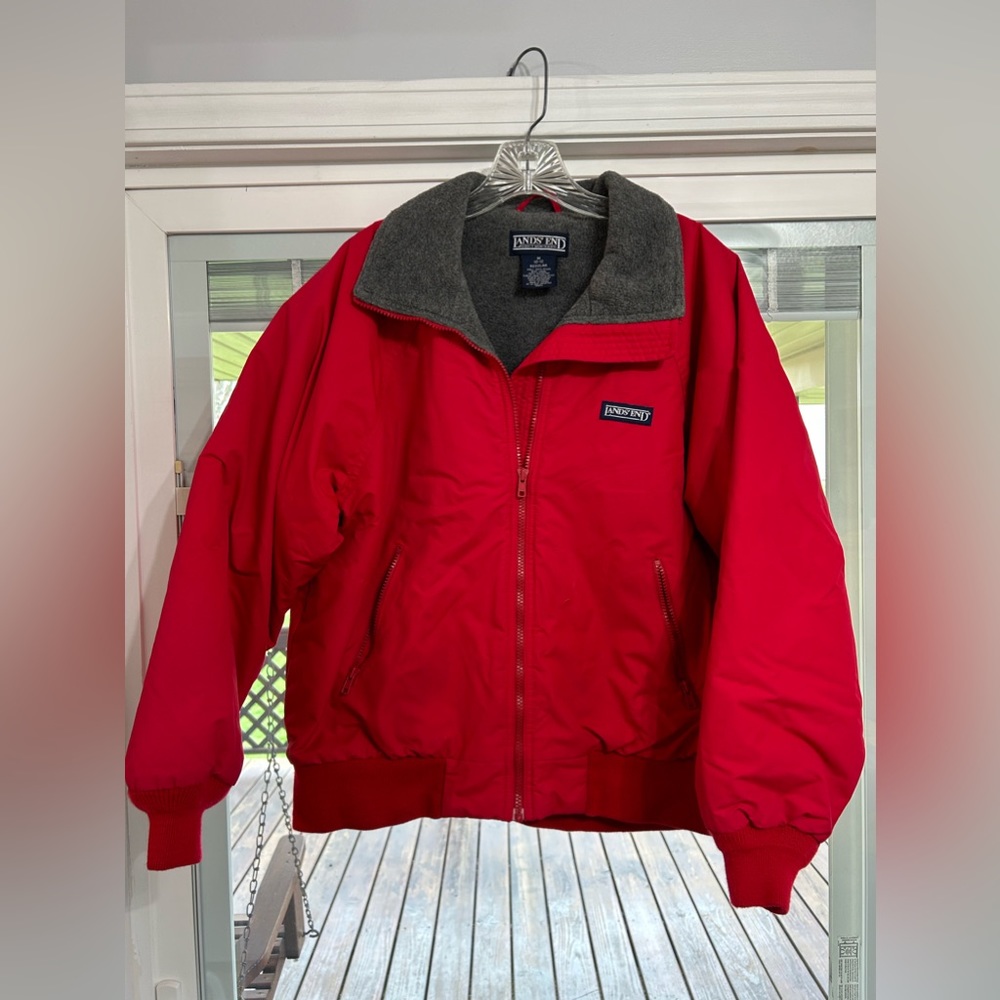LL Bean Men's  Red Fleece Lined Warm-Up Jacket Full Zip Classic medium
